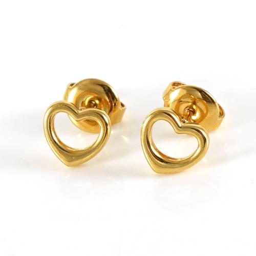 Stainless Steel Stud Earrings 304 Stainless Steel Heart 18K gold plated fashion jewelry & for woman golden 15mm Sold By Pair