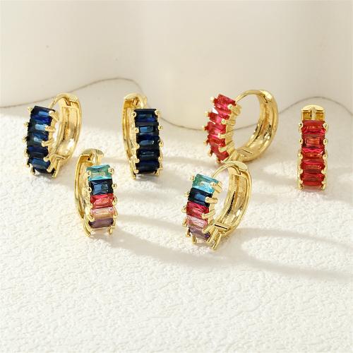 Boucles d'oreilles en laiton zircon cubique pavent, Placage, pavé de micro zircon & pour femme, plus de couleurs à choisir, protéger l'environnement, sans nickel, plomb et cadmium, Vendu par paire