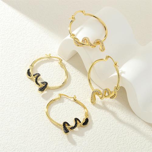 Boucles d'oreilles en laiton zircon cubique pavent, serpent, Placage de couleur d'or, pavé de micro zircon & pour femme, plus de couleurs à choisir, protéger l'environnement, sans nickel, plomb et cadmium, Vendu par paire