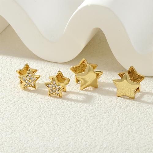 Cubic Zirconia Micro Pave Brass Earring Star gold color plated & micro pave cubic zirconia & for woman nickel lead & cadmium free Sold By Pair