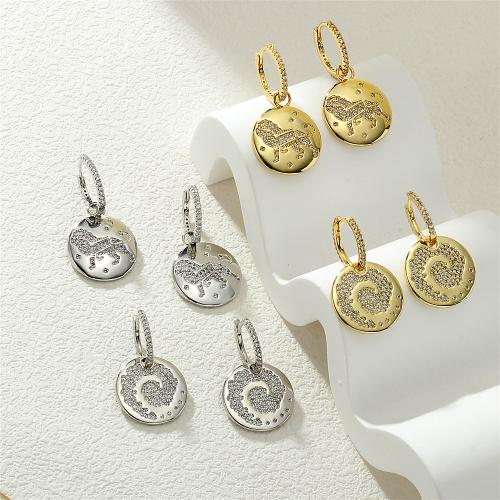 Boucles d'oreilles en laiton zircon cubique pavent, Rond, Placage, modèles différents pour le choix & pavé de micro zircon & pour femme, plus de couleurs à choisir, protéger l'environnement, sans nickel, plomb et cadmium, Vendu par paire