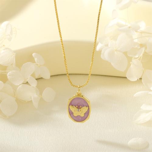 Collier en laiton, Placage de couleur d'or, pour femme & émail, violet, protéger l'environnement, sans nickel, plomb et cadmium, Vendu par PC