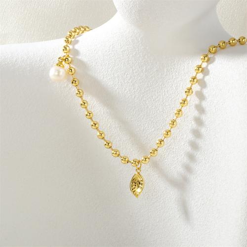 Brass Necklace with Freshwater Pearl Leaf gold color plated for woman nickel lead & cadmium free Sold By PC