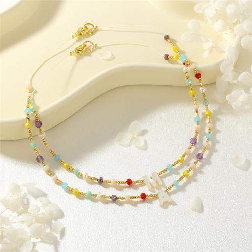 Natural Gemstone Necklace Brass with Gemstone Chips & Shell & Freshwater Pearl & Glass gold color plated & for woman nickel lead & cadmium free Sold By PC