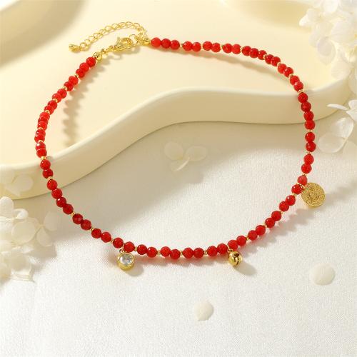 Collana in ottone di stesa Micro zircone cubico, with Chips Gemstone, placcato color oro, Micro spianare cubic zirconia & per la donna, rosso, assenza di nichel,piombo&cadmio, Venduto da PC