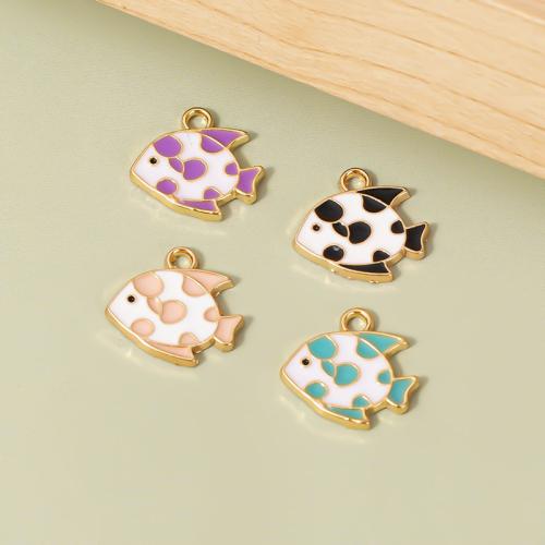 Zinc Alloy émail Pendants, alliage de zinc, poisson, Placage de couleur d'or, DIY, plus de couleurs à choisir, 16x14mm, 100PC/sac, Vendu par sac