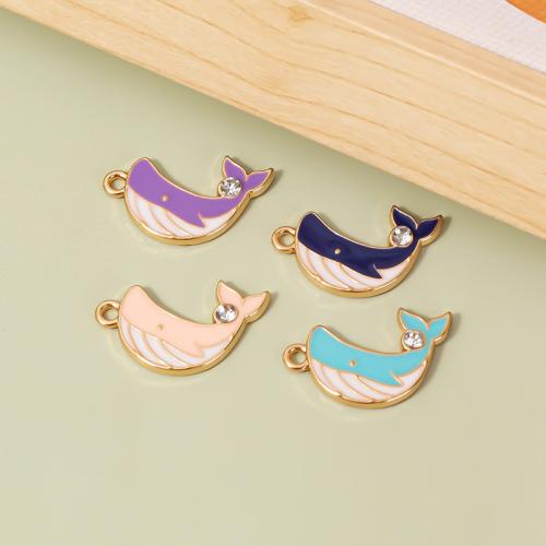 Zinc Alloy Enamel Pendants Whale gold color plated DIY Sold By Bag