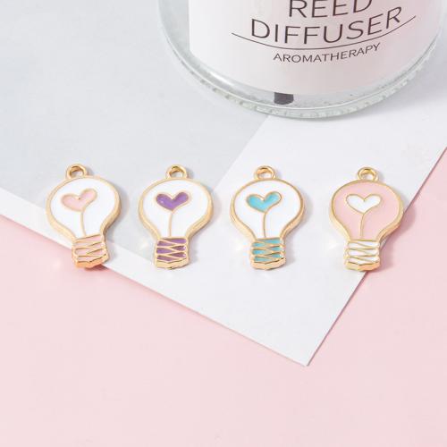 Zinc Alloy Enamel Pendants Light Bulb gold color plated DIY Sold By Bag