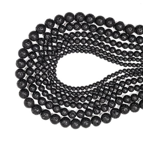 Natural Lava Beads Round DIY black Sold By Strand