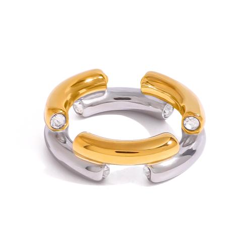 Anillo de dedo del acero inoxidable del Zirconia cúbico, acero inoxidable 304, con cúbica circonia, chapado, Joyería & para mujer & 2-tono, Vendido por UD