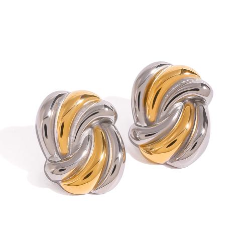 Stainless Steel Stud Earrings 304 Stainless Steel plated fashion jewelry & for woman & two tone Sold By Pair