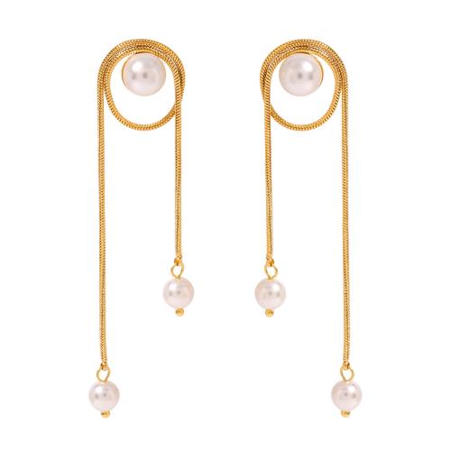 Stainless Steel Stud Earrings 304 Stainless Steel with Plastic Pearl 18K gold plated fashion jewelry & for woman & hollow Sold By Pair