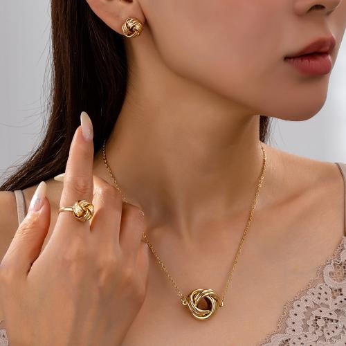 Jewelry Sets Stud Earring & finger ring & necklace Iron plated for woman gold Sold By Set