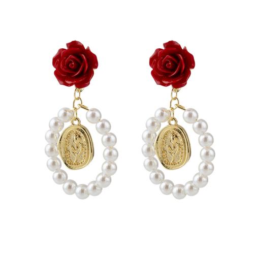 Zinc Alloy Stud Earring with Resin Pearl & Plastic Pearl plated & for woman golden Sold By Pair