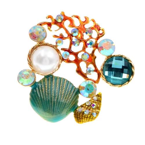 Zinklegering broches, Zinc Alloy, met Plastic Pearl, voor vrouw & met strass, gouden, Verkocht door PC