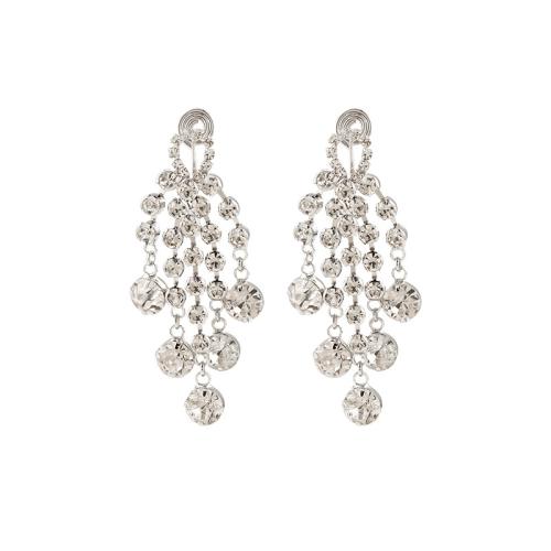 Zinc Alloy Stud Earring & for woman & with rhinestone silver color Sold By Pair