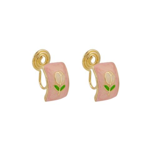 Zinc Alloy Stud Earring & for woman & enamel pink Sold By Pair