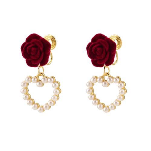 Zinc Alloy Stud Earring with Plush & Plastic Pearl plated & for woman golden Sold By Pair