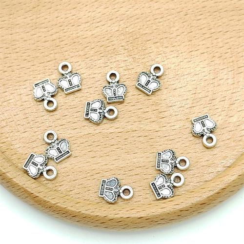 Cink ötvözet Crown Medálok, Korona, antik ezüst színű bevonattal, DIY, 7x9mm, 100PC-k/Bag, Által értékesített Bag