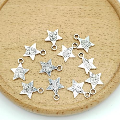 Colgante estrella de la aleación del cinc, aleación de zinc, chapado en color de plata antigua, Bricolaje, 12x15mm, 100PCs/Bolsa, Vendido por Bolsa