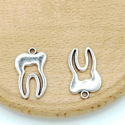 Ciondoli in lega di zinco, lega in zinco, Dente, placcato argento antico, DIY, 15x24mm, 100PC/borsa, Venduto da borsa