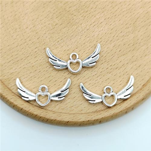 Zinc Alloy Heart Pendants Winged Heart antique silver color plated DIY Sold By Bag