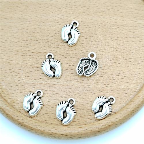 Ciondoli in lega di zinco, lega in zinco, Piede, placcato argento antico, DIY, 10x15mm, 100PC/borsa, Venduto da borsa