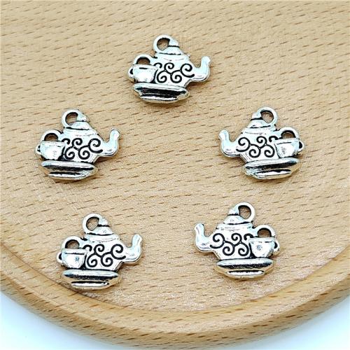 Ciondoli in lega di zinco, lega in zinco, Tazza da tè, placcato argento antico, DIY, 14x13mm, 100PC/borsa, Venduto da borsa