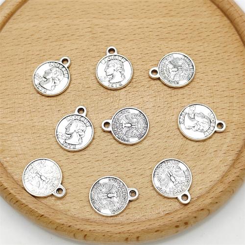 Zinc Alloy Pendants Round antique silver color plated DIY Sold By Bag