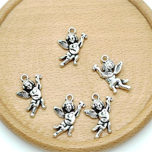 Ciondoli in lega di zinco, lega in zinco, Angelo, placcato argento antico, DIY, 15x23mm, 100PC/borsa, Venduto da borsa