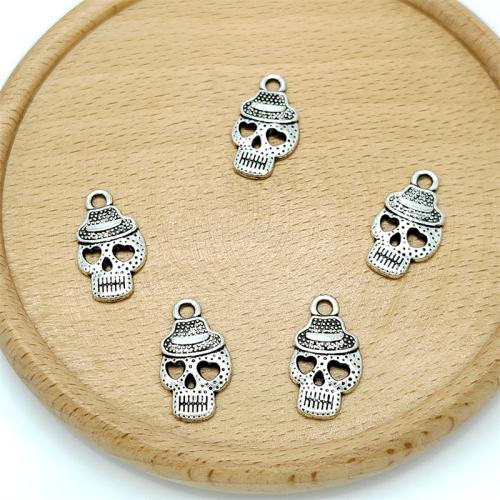 Cink ötvözet Skull Medálok, Koponya, antik ezüst színű bevonattal, DIY, 12x21mm, 100PC-k/Bag, Által értékesített Bag