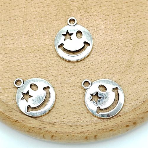 Ciondoli in lega di zinco, lega in zinco, Volto sorridente, placcato argento antico, DIY, 15x18mm, 100PC/borsa, Venduto da borsa