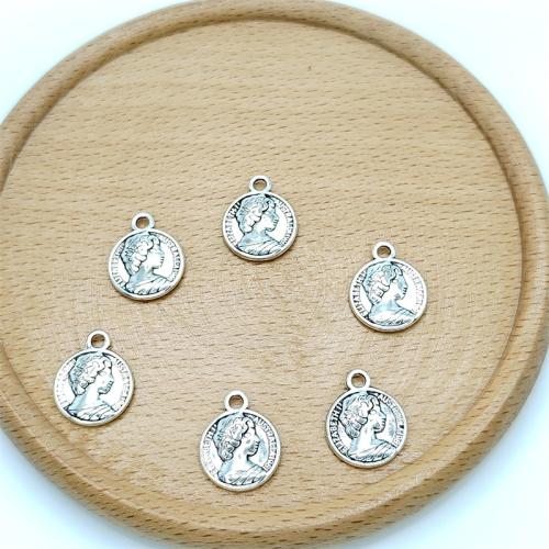 Zinc Alloy Pendants Round antique silver color plated DIY Sold By Bag