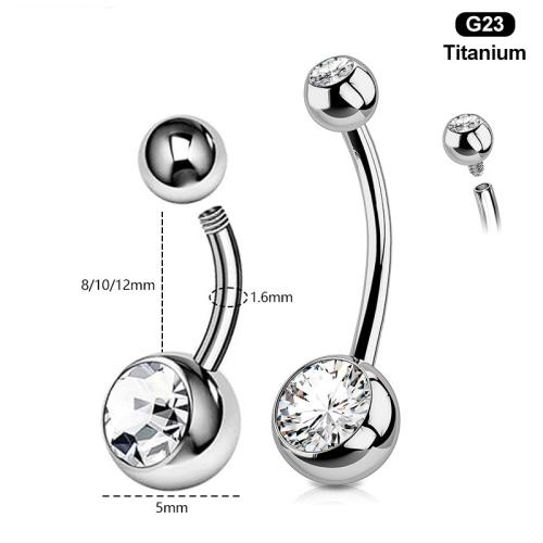 Titanlegering belly ring, Rund, polerad, Unisex & olika storlek för val & olika stilar för val & micro bana cubic zirconia, ursprungliga färgen, Säljs av PC