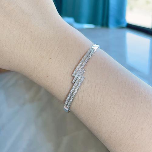 925 sterling zilver Bangle, met Moissanite, mode sieraden & voor vrouw, Binnendiameter:Ca 58x50mm, Verkocht door PC