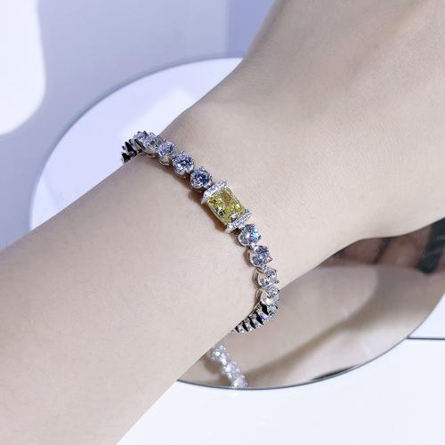 925 Sterling Silver Bracelet Geometrical Pattern Unisex & with rhinestone Sold By PC