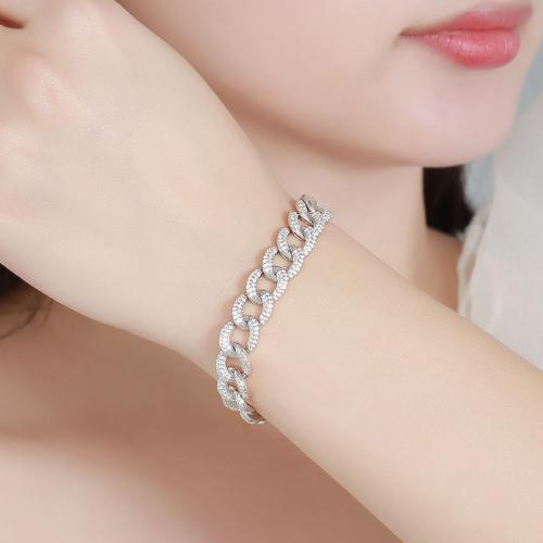 925 Sterling Silver Bracelet Unisex & with rhinestone Sold By PC