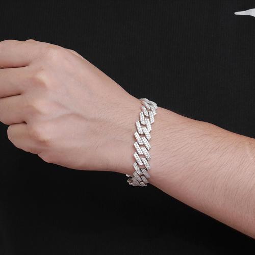 925 Sterling Sølv Armbånd, Unisex & forskellig størrelse for valg & med rhinestone, Solgt af PC