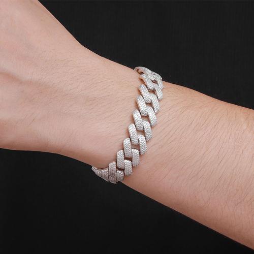 925 Sterling Silver Bracelet Geometrical Pattern & for man & with rhinestone Sold By PC