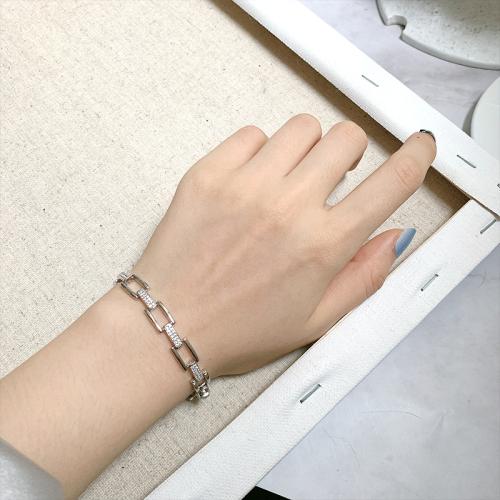 925 Sterling Silver Bracelet Geometrical Pattern & for woman & with rhinestone Sold By PC