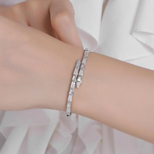 925 Sterling Silver Bangle, le MoissaniteCity name (optional, but should be translated), Nathair, jewelry faisin & do bhean, Trastomhas Istigh:Thart 57x50mm, Díolta De réir PC