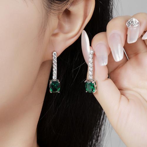 925 Sterling Silver Drop Earring with Gemstone Geometrical Pattern & for woman & with rhinestone Sold By Pair