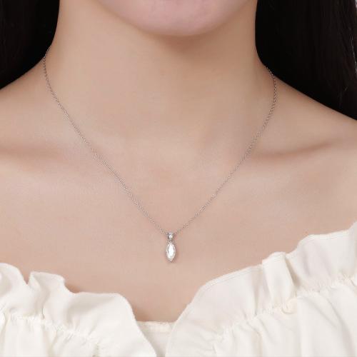 925 Sterling Silver Necklace with Moissanite Horse Eye fashion jewelry & for woman Length Approx 18-20 Inch Sold By PC