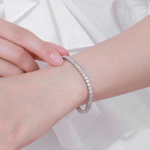 925 Sterling Silver Bracelet platinum plated & for woman & with rhinestone Sold By PC