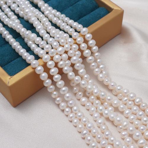 Prirodni slatkovodni biser labav nakit, Slatkovodni Pearl, Lagano okruglo, možete DIY, bijel, 5-6mm, Rupa:Približno 0.7mm, Prodano Per Približno 40 cm Strand