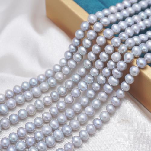 Natural Freshwater Pearl Loose Beads Slightly Round DIY grey Sold Per Approx 37 cm Strand