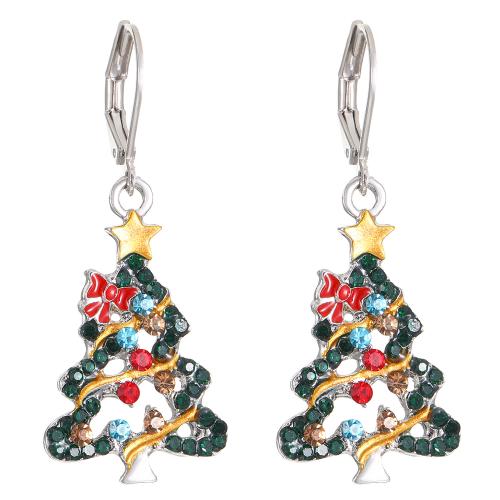 Christmas Earrings Zinc Alloy Christmas Tree Christmas Design & fashion jewelry & for woman & with rhinestone multi-colored Sold By Pair