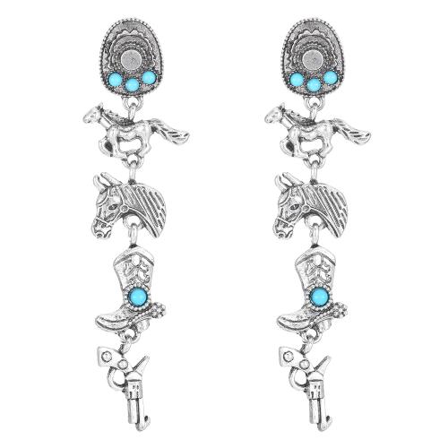 Zinc Alloy Stud Earring with turquoise antique silver color plated fashion jewelry & for woman Sold By Pair