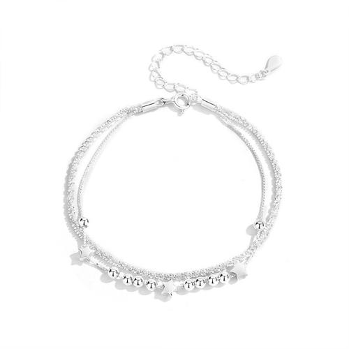 Plata de ley 925 Pulsera, con 5cm extender cadena, Doble capa & Joyería & para mujer, longitud aproximado 16 cm, Vendido por UD