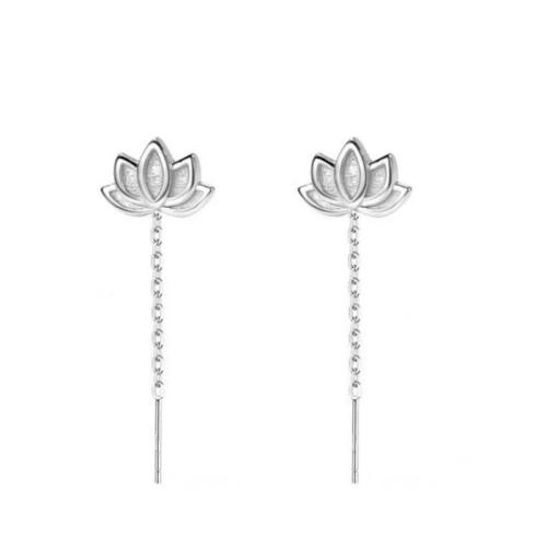 925 Sterling Silver Thread Through Earrings Flower fashion jewelry & for woman 25mm Sold By Pair